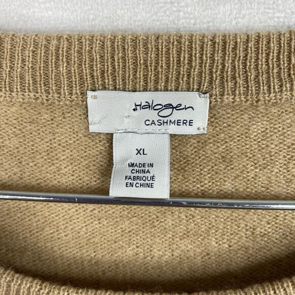 Halogen Sweater XL Tan Cashmere Crew Neck Pullover Soft Knit Boat Neck Classic - Picture 3 of 7